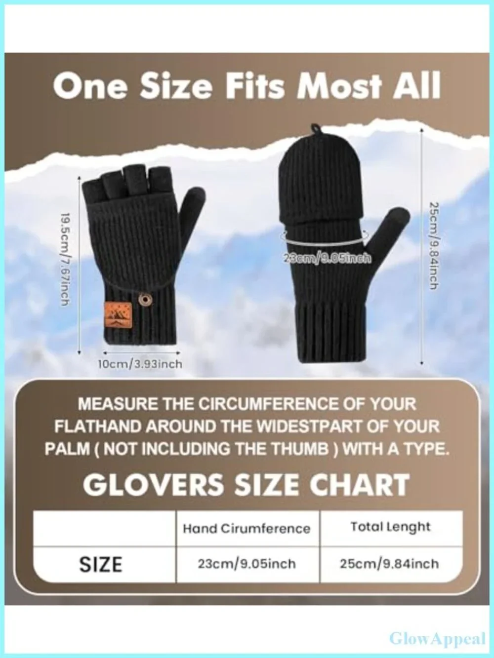 Warm Winter Convertible Fingerless Gloves with Flip Top, Touchscreen, Unisex
